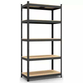Металевий стелаж 200×100×60 см, 5 полиць, ДСП, чорний, Бюджет, Кількість полиць: 5, Колір: чорний матовий, Матеріал полиць: ДСП, Висота: 200, Ширина: 100, Глибина: 60фото