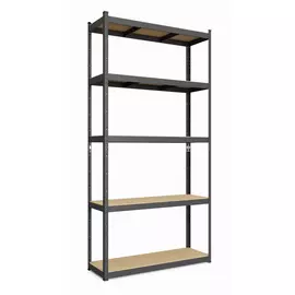 Металевий стелаж 180×110×40 см, 5 полиць, ДСП, чорний, Бюджет, Кількість полиць: 5, Колір: чорний матовий, Матеріал полиць: ДСП, Висота: 180, Ширина: 110, Глибина: 40фото