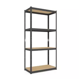 Металевий стелаж 160×80×30 см, 4 полиці, МДФ, чорний, Бюджет, Кількість полиць: 4, Колір: чорний матовий, Матеріал полиць: МДФ, Висота: 160, Ширина: 80, Глибина: 30фото