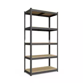 Металевий стелаж 200×100×45 см, 5 полиць, МДФ, чорний, Бюджет, Кількість полиць: 5, Колір: чорний матовий, Матеріал полиць: МДФ, Висота: 200, Ширина: 100, Глибина: 45фото