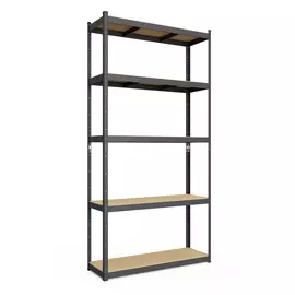 Металевий стелаж 180×120×40 см, 5 полиць, МДФ, чорний, Бюджет, Кількість полиць: 5, Колір: чорний матовий, Матеріал полиць: МДФ, Висота: 180, Ширина: 120, Глибина: 40фото