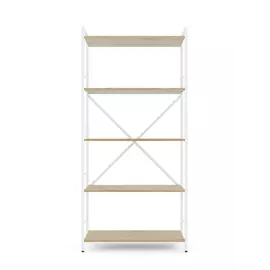 Металевий стелаж 170×80×35 білий-дуб артизан, 5 полиць ЛДСП, Лофтфото