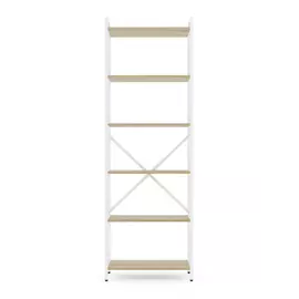 Металевий стелаж 180×60×24 білий-дуб артизан, 6 полиць ЛДСП, Лофтфото