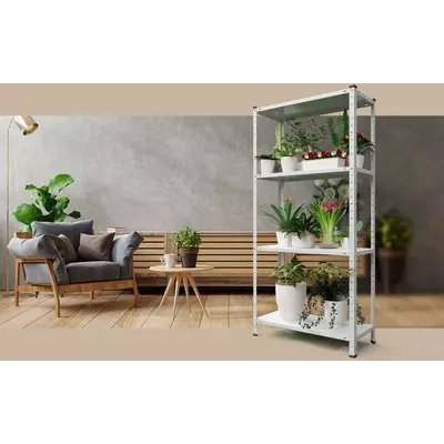 Металевий стелаж 150×75×30 см, 4 полиці, білий, РЕК-1, Кількість полиць: 4, Колір: білий, Висота: 150, Ширина: 75, Глибина: 30фото, зображення 3