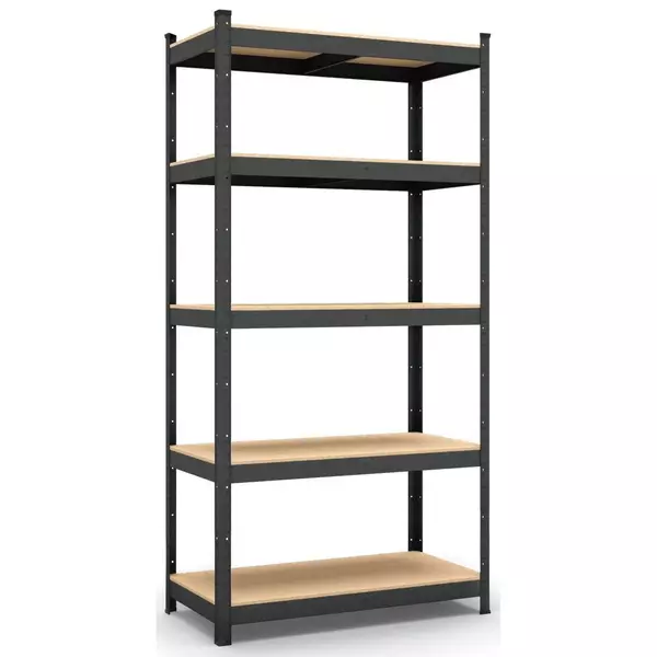 Металевий стелаж 200×100×45 см, 5 полиць, ДСП, чорний, Бюджет, Кількість полиць: 5, Колір: чорний матовий, Матеріал полиць: ДСП, Висота: 200, Ширина: 100, Глибина: 45фото