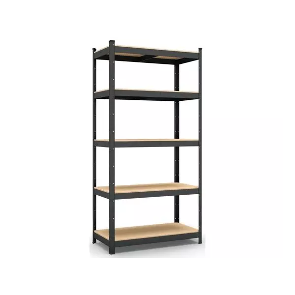 Металевий стелаж 180×70×50 чорний, 5 полиць ДСП, Бюджетфото