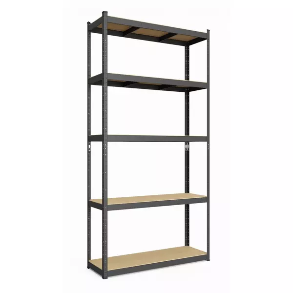 Металевий стелаж 180×120×60 см, 5 полиць, ДСП, чорний, Бюджет, Кількість полиць: 5, Колір: чорний матовий, Матеріал полиць: ДСП, Висота: 180, Ширина: 120, Глибина: 60фото