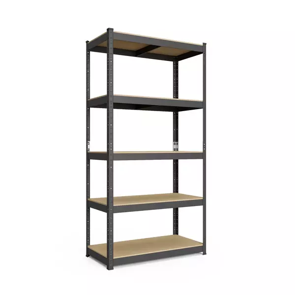 Металевий стелаж 180×100×60 см, 5 полиць, МДФ, чорний, Бюджет, Кількість полиць: 5, Колір: чорний матовий, Матеріал полиць: МДФ, Висота: 180, Ширина: 100, Глибина: 60фото