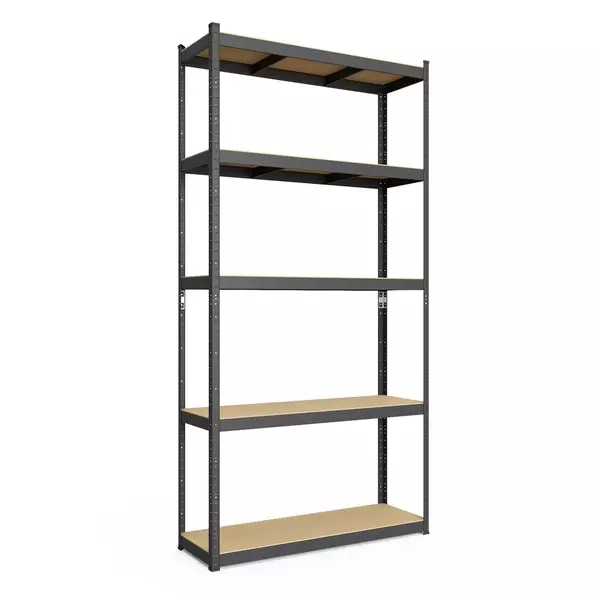 Металевий стелаж 180×120×50 см, 5 полиць, МДФ, чорний, Бюджет, Кількість полиць: 5, Колір: чорний матовий, Матеріал полиць: МДФ, Висота: 180, Ширина: 120, Глибина: 50фото