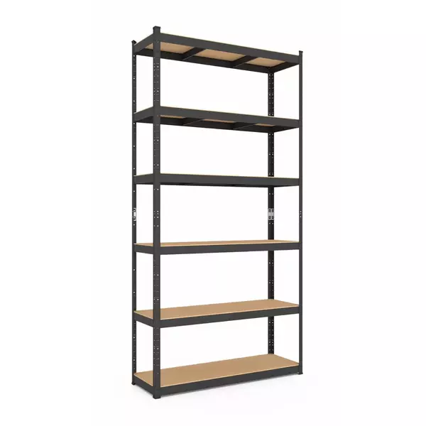 Металевий стелаж 240×120×60 см, 6 полиць, МДФ, чорний, Бюджет, Кількість полиць: 6, Колір: чорний матовий, Матеріал полиць: МДФ, Висота: 240, Ширина: 120, Глибина: 60фото
