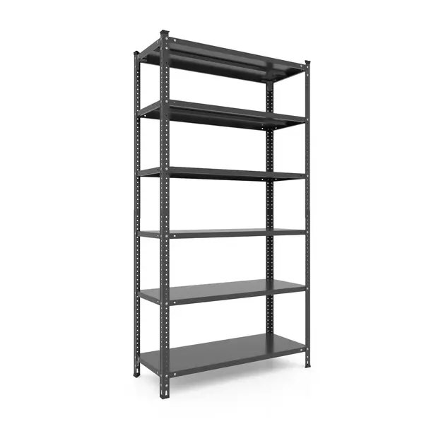 Металевий стелаж 220×100×50 см, 6 полиць, чорний, Кронос, Кількість полиць: 5, Колір: чорний матовий, Висота: 220, Ширина: 100, Глибина: 50фото