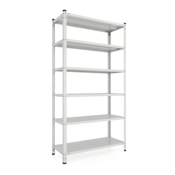 Металевий стелаж 220×90×60 см, 6 полиць, білий, Кронос, Кількість полиць: 5, Колір: білий, Висота: 220, Ширина: 90, Глибина: 60фото