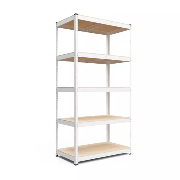 Металевий стелаж 180×90×50 см, 5 полиць, ДСП, білий, Еталонфото