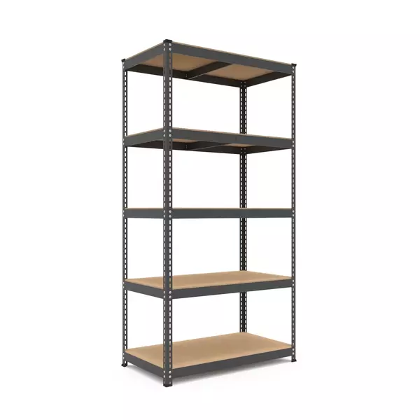 Металевий стелаж 180×70×40 см, 5 полиць, МДФ, чорний, Еталонфото