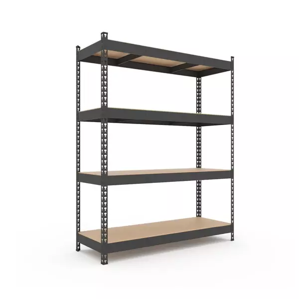 Металевий стелаж 180×140×70 см, 4 полиці, ДСП, чорний, Титан, Кількість полиць: 4, Колір: чорний матовий, Висота: 180, Ширина: 140, Глибина: 70фото