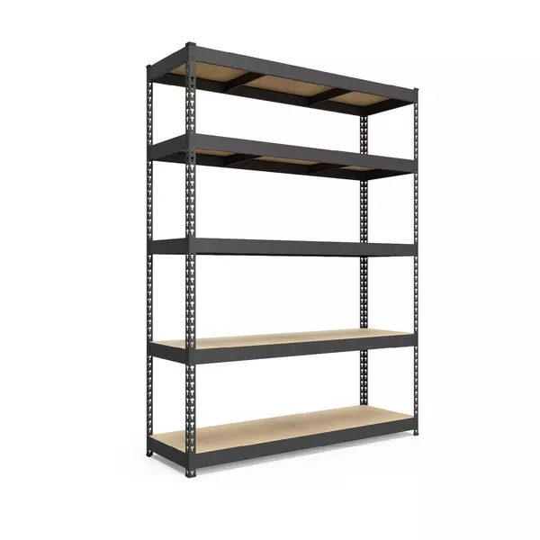 Металевий стелаж 216×120×80 см, 5 полиць, ДСП, чорний, Титан, Кількість полиць: 5, Колір: чорний матовий, Висота: 216, Ширина: 120, Глибина: 80фото