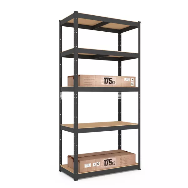 Металевий стелаж 180×90×40 см, 5 полиць, МДФ, чорний, Бюджет, Кількість полиць: 5, Колір: чорний матовий, Матеріал полиць: МДФ, Висота: 180, Ширина: 90, Глибина: 40фото, зображення 4