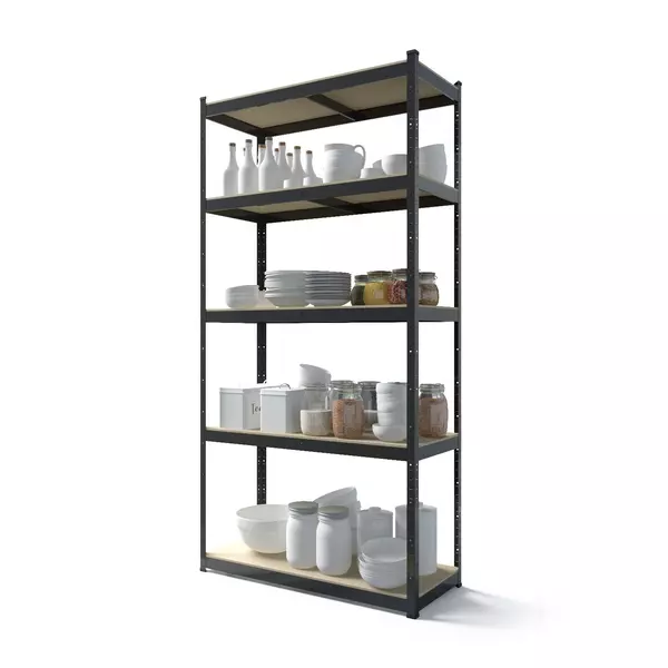 Металевий стелаж 200×100×45 см, 5 полиць, МДФ, чорний, Бюджет, Кількість полиць: 5, Колір: чорний матовий, Матеріал полиць: МДФ, Висота: 200, Ширина: 100, Глибина: 45фото, зображення 5