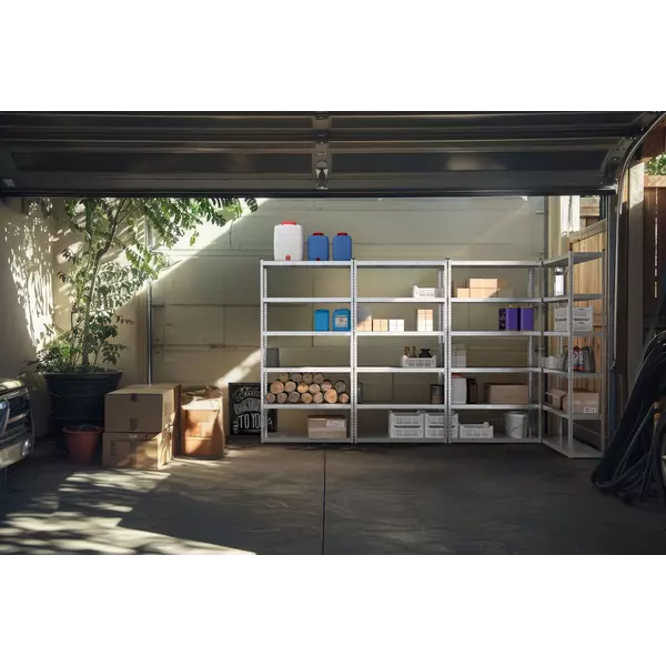 Металевий стелаж 240×120×50 см, 6 полиць, ДСП, оцинкований, Бюджет, Кількість полиць: 6, Колір: оцинкований, Матеріал полиць: ДСП, Висота: 240, Ширина: 120, Глибина: 50фото, зображення 2