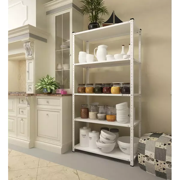 Металевий стелаж 184×95×44 см, 5 полиць, білий, Елегант-2, Кількість полиць: 5, Колір: білий, Висота: 184, Ширина: 95, Глибина: 44фото, зображення 2