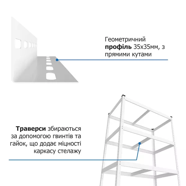 Металевий стелаж 180×90×50 см, 5 полиць, ДСП, білий, Еталонфото, зображення 7