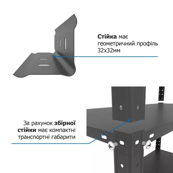 Металевий стелаж 184×95×34 см, 5 полиць, чорний, Елегант-1, Кількість полиць: 5, Колір: чорний глянець, Висота: 184, Ширина: 95, Глибина: 34фото, зображення 9