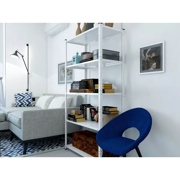 Металевий стелаж 184×95×34 см, 5 полиць, білий, Елегант-1, Кількість полиць: 5, Колір: білий, Висота: 184, Ширина: 95, Глибина: 34фото, зображення 4