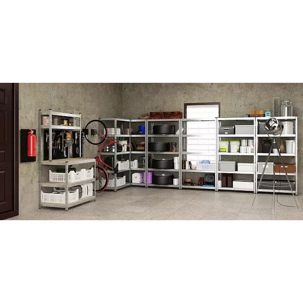 Металевий стелаж 240×100×60 см, 5 полиць, ДСП, оцинкований, Стандарт, Кількість полиць: 5, Колір: оцинкований, Висота: 240, Ширина: 100, Глибина: 60фото, зображення 2