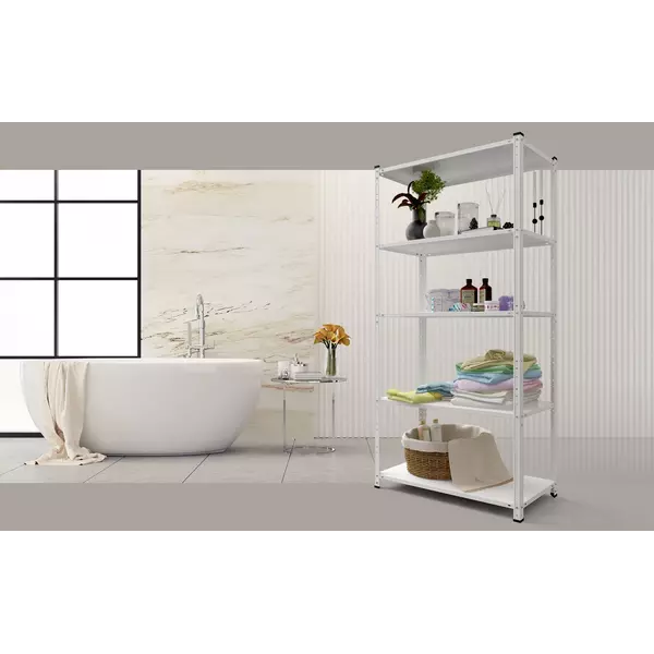 Металевий стелаж 184×95×44 см, 5 полиць, білий, Елегант-2, Кількість полиць: 5, Колір: білий, Висота: 184, Ширина: 95, Глибина: 44фото, зображення 5