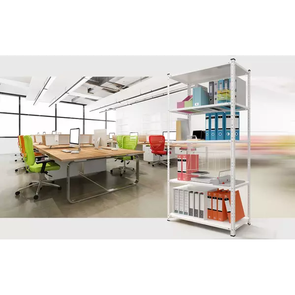 Металевий стелаж 184×95×44 см, 5 полиць, білий, Елегант-2, Кількість полиць: 5, Колір: білий, Висота: 184, Ширина: 95, Глибина: 44фото, зображення 6