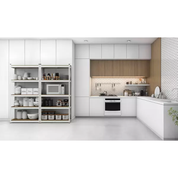 Металевий стелаж 180×90×50 см, 5 полиць, ДСП, білий, Еталонфото, зображення 3