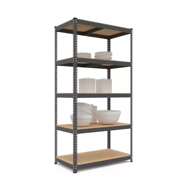 Металевий стелаж 180×70×40 см, 5 полиць, МДФ, чорний, Еталонфото, зображення 2