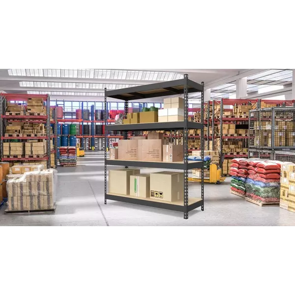 Металевий стелаж 180×120×70 см, 4 полиці, ДСП, чорний, Титан, Кількість полиць: 4, Колір: чорний матовий, Висота: 180, Ширина: 120, Глибина: 70фото, зображення 2