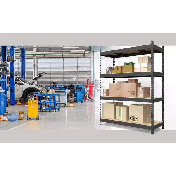 Металевий стелаж 180×160×50 см, 4 полиці, ДСП, чорний, Титан, Кількість полиць: 4, Колір: чорний матовий, Висота: 180, Ширина: 160, Глибина: 50фото, зображення 3