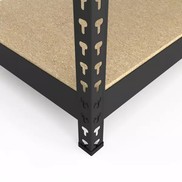 Металевий стелаж 180×140×50 см, 4 полиці, ДСП, чорний, Титан, Кількість полиць: 4, Колір: чорний матовий, Висота: 180, Ширина: 140, Глибина: 50фото, зображення 4