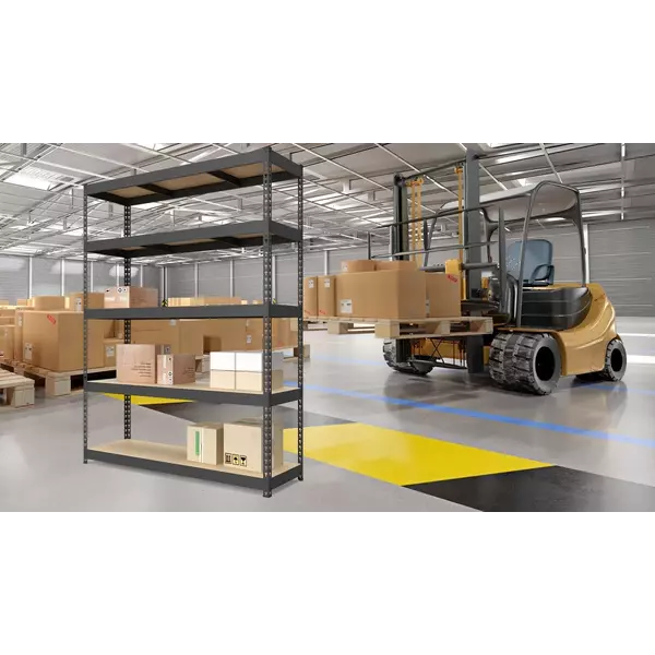 Металевий стелаж 240×180×50 см, 5 полиць, ДСП, чорний, Титан, Кількість полиць: 5, Колір: чорний матовий, Висота: 240, Ширина: 180, Глибина: 50фото, зображення 2