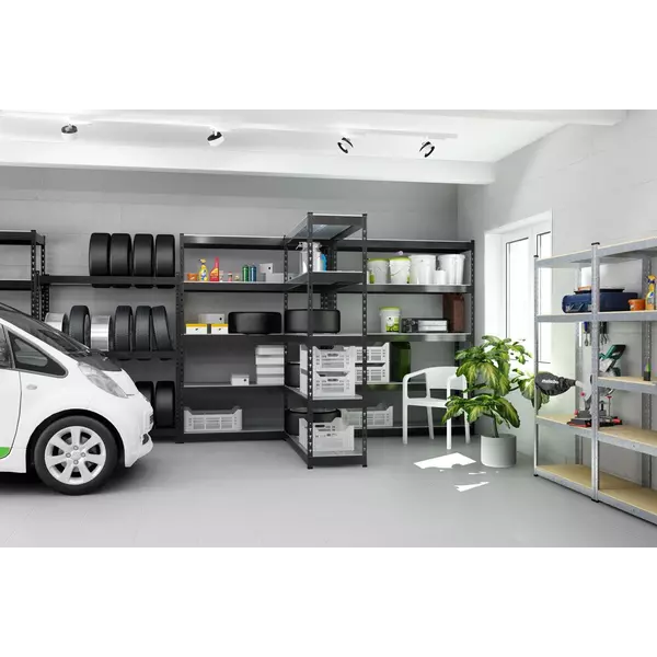 Металевий стелаж 216×120×50 см, 5 полиць, ДСП, чорний, Титан, Кількість полиць: 5, Колір: чорний матовий, Висота: 216, Ширина: 120, Глибина: 50фото, зображення 3