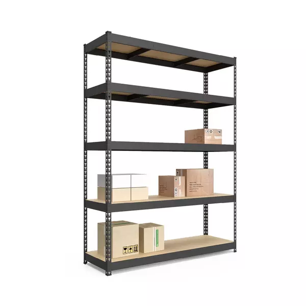 Металевий стелаж 240×160×50 см, 5 полиць, ДСП, чорний, Титан, Кількість полиць: 5, Колір: чорний матовий, Висота: 240, Ширина: 160, Глибина: 50фото, зображення 5