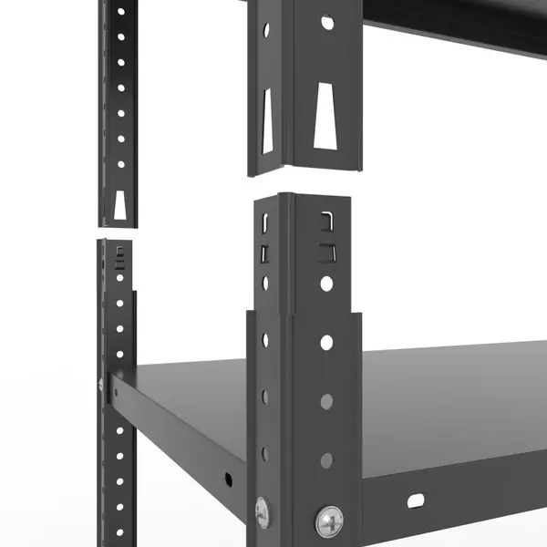 Металевий стелаж 220×120×50 см, 6 полиць, чорний, Кронос, Кількість полиць: 5, Колір: чорний матовий, Висота: 220, Ширина: 120, Глибина: 50фото, зображення 2