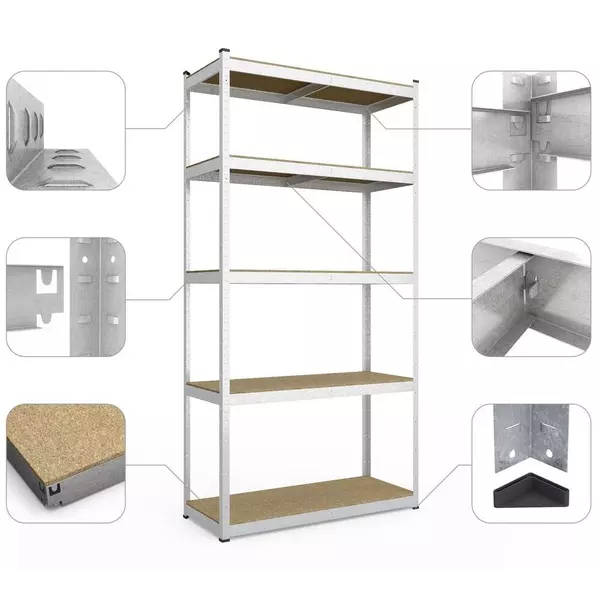 Металевий стелаж 180×90×40 см, 5 полиць, ДСП, оцинкований, Стандарт, Кількість полиць: 5, Колір: оцинкований, Висота: 180, Ширина: 90, Глибина: 40фото, зображення 2