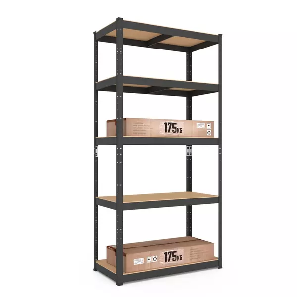 Металевий стелаж 180×100×40 см, 5 полиць, ДСП, чорний, Бюджет, Кількість полиць: 5, Колір: чорний матовий, Матеріал полиць: ДСП, Висота: 180, Ширина: 100, Глибина: 40фото, зображення 5