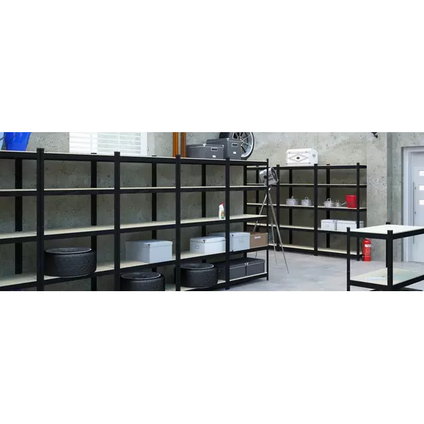 Металевий стелаж 180×110×30 см, 5 полиць, МДФ, чорний, Бюджет, Кількість полиць: 5, Колір: чорний матовий, Матеріал полиць: МДФ, Висота: 180, Ширина: 110, Глибина: 30фото, зображення 3