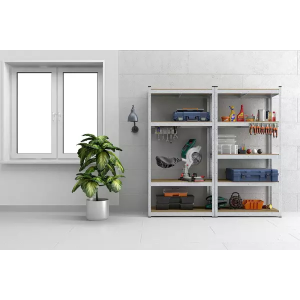 Металевий стелаж 180×120×50 см, 5 полиць, МДФ, оцинкований, Бюджет, Кількість полиць: 5, Колір: оцинкований, Матеріал полиць: МДФ, Висота: 180, Ширина: 120, Глибина: 50фото, зображення 4