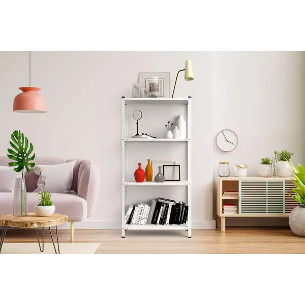 Металевий стелаж 150×75×30 см, 4 полиці, білий, РЕК-1, Кількість полиць: 4, Колір: білий, Висота: 150, Ширина: 75, Глибина: 30фото, зображення 2