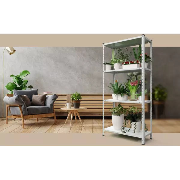 Металевий стелаж 150×75×30 см, 4 полиці, білий, РЕК-1, Кількість полиць: 4, Колір: білий, Висота: 150, Ширина: 75, Глибина: 30фото, зображення 3