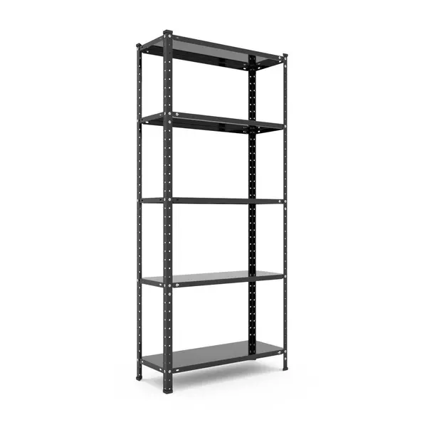 Металевий стелаж 170×75×30 см, 5 полиць, чорний, РЕК-4, Кількість полиць: 5, Колір: чорний глянець, Висота: 170, Ширина: 75, Глибина: 30фото