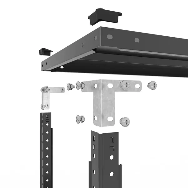Металевий стелаж 180×90×50 см, 5 полиць, чорний, Кронос, Кількість полиць: 5, Колір: чорний матовий, Висота: 180, Ширина: 90, Глибина: 50фото, зображення 3
