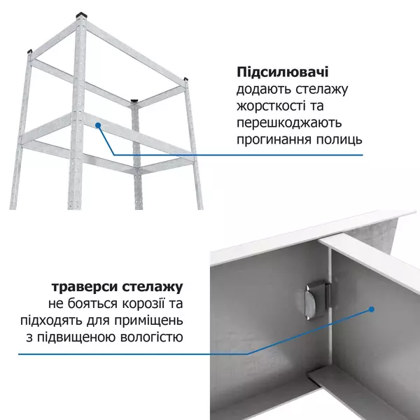 Металевий стелаж 180×40×40 см, 5 полиць, МДФ, оцинкований, Бюджет, Кількість полиць: 5, Колір: оцинкований, Матеріал полиць: МДФ, Висота: 180, Ширина: 40, Глибина: 40фото, зображення 5