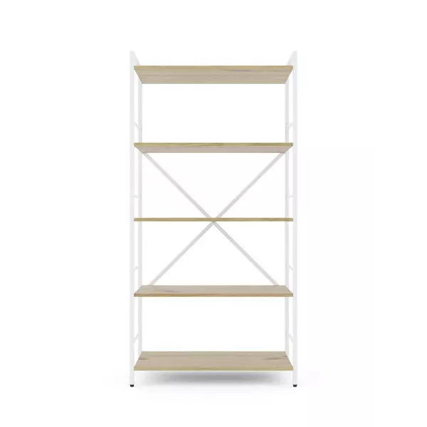 Металевий стелаж 160×80×40 білий-дуб артизан, 5 полиць ЛДСП, Лофтфото