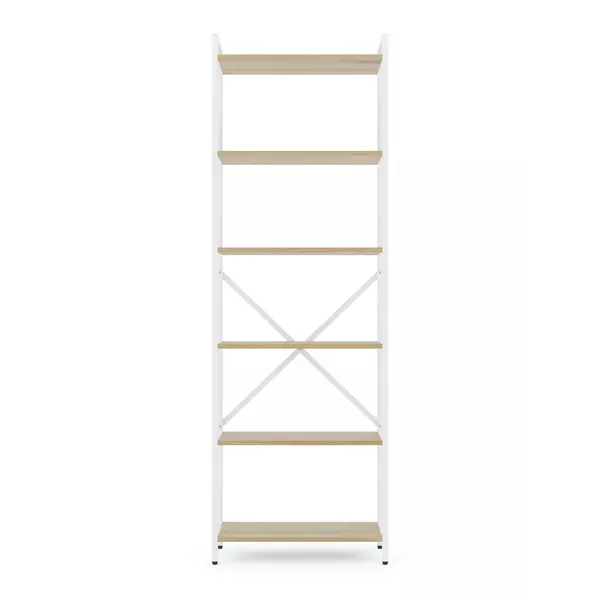 Металевий стелаж 180×60×24 білий-дуб артизан, 6 полиць ЛДСП, Лофтфото